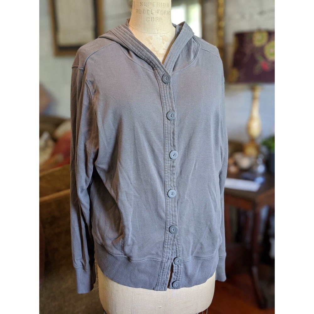 Womens Hanes Gray Button Front Soft Cotton Hoodie XL